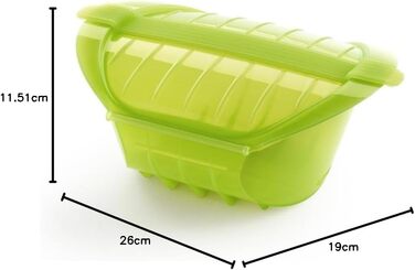 Lékué Steamer Box with Insert Tray, 3-4 People, Platinum Silicone, (Green, 1000 ml)