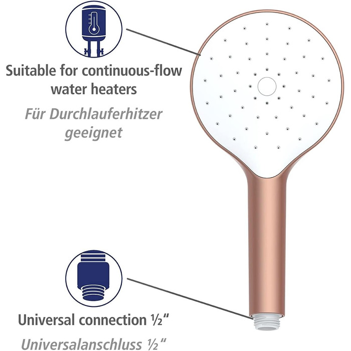 WENKO Shower Head, No More Scale, Anti-Scale with Automatic Cleaning Function, Round Shower Head, Chrome 0 x 12 x 12 cm (Purple)