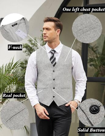 Жилет чоловічий COOFANDY Casual, для ділового стилю, вечірок та весілля, світло-сірий, XXL