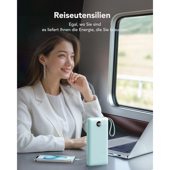 Power Bank VRURC 20000mAh з USB-C, 22.5W, LED дисплей - Зовнішній акумулятор для iPhone, Huawei та інших (Зелений)