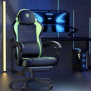 Ігровий крісло Dowinx з PU-шкіри, ергономічний дизайн, масаж, підтримка попереку, до 150 кг, світло-зелений