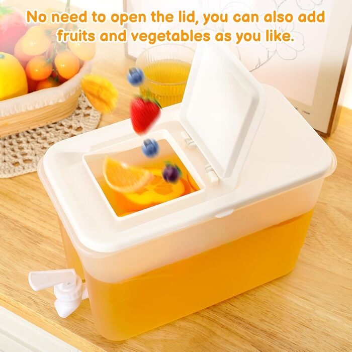4L Drink Dispenser with Tap, Refrigerator Drink Water Dispenser with Leak-Proof Spout, Plastic, Cold Drinks, Juice, Drink Dispenser Pitcher for Party Drinks, Juice, Iced Tea