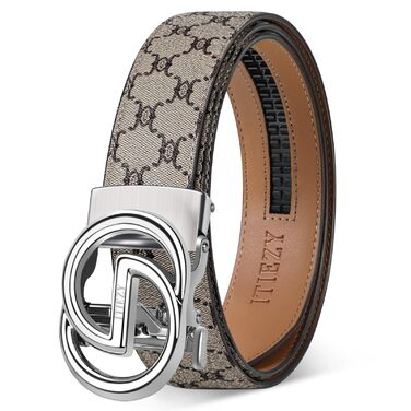 Чоловічий шкіряний ремінь ITIEZY з вінтажним принтом, автоматична застібка, 35 мм, регульований, розмір 32-38, колір пісочний