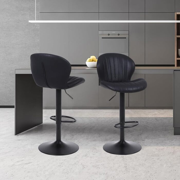 Набір з 2 барних стільців Ralex-Chair Moderne - регульована висота, оббивка з алькантари, чорний колір