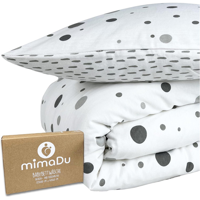 Набір постільної білизни для дитячого ліжечка з органічної бавовни GOTS (Oeko-Tex100), 100 x 135 см. Включає наволочку 40x60 см та ковдру 100x135 см. Підходить для хлопчиків та дівчаток, сірий колір.