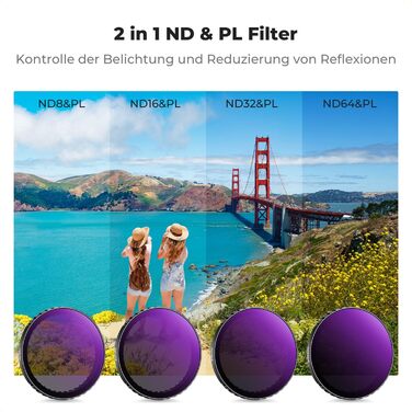 Фільтри ND/PL K&F Concept для DJI Osmo Action 4/5 PRO - набір (ND8/PL, ND16/PL, ND32/PL, ND64/PL)