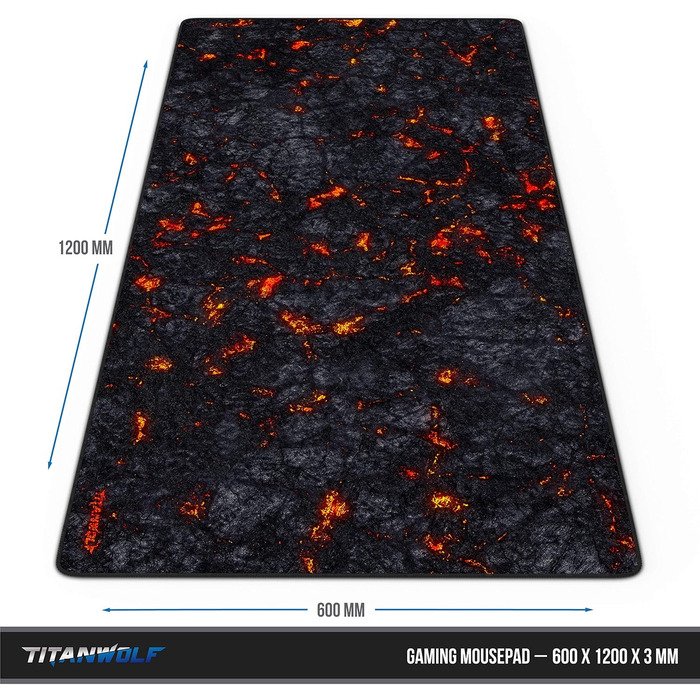 Килимок для миші Titanwolf XXXL 1200x600mm - великий ігровий килимок з мотивом лави для миші та клавіатури Logitech