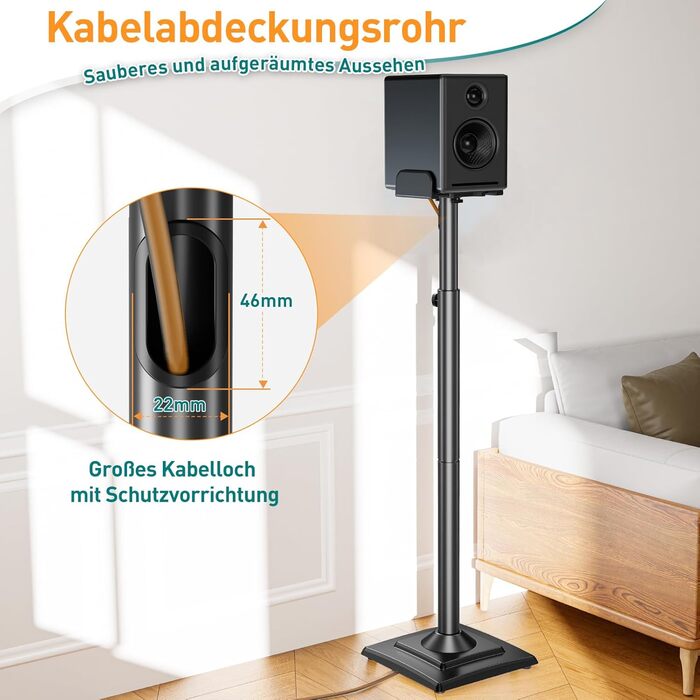 Підставка для колонок ELIVED, регульована висота, з висувною платформою та внутрішнім каналом для кабелів, 5 кг, 1 шт.