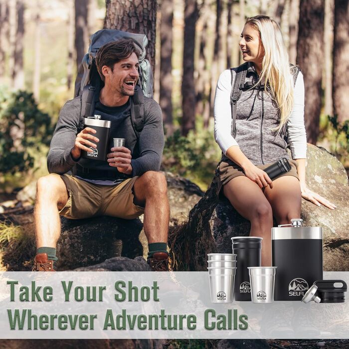 Набір стаканів з нержавіючої сталі SELFLA – стакани та пляшка для кемпінгу, подорожей, альпінізму та пригод – легкі, міцні, легко миються