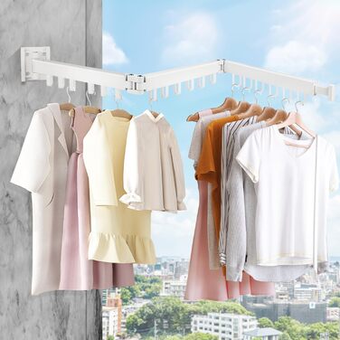 Настінна сушарка для білизни з висувною штангою 120 см, 18 гачків, біла | DREI