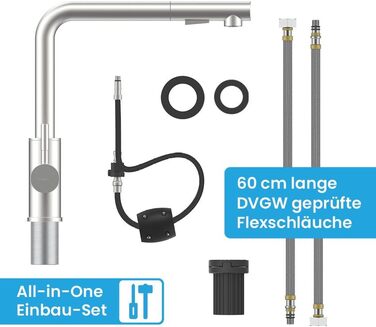 Кухонний змішувач Bächlein Varvaro – поворотний на 360° з висувним шлангом та душем – нержавіюча сталь