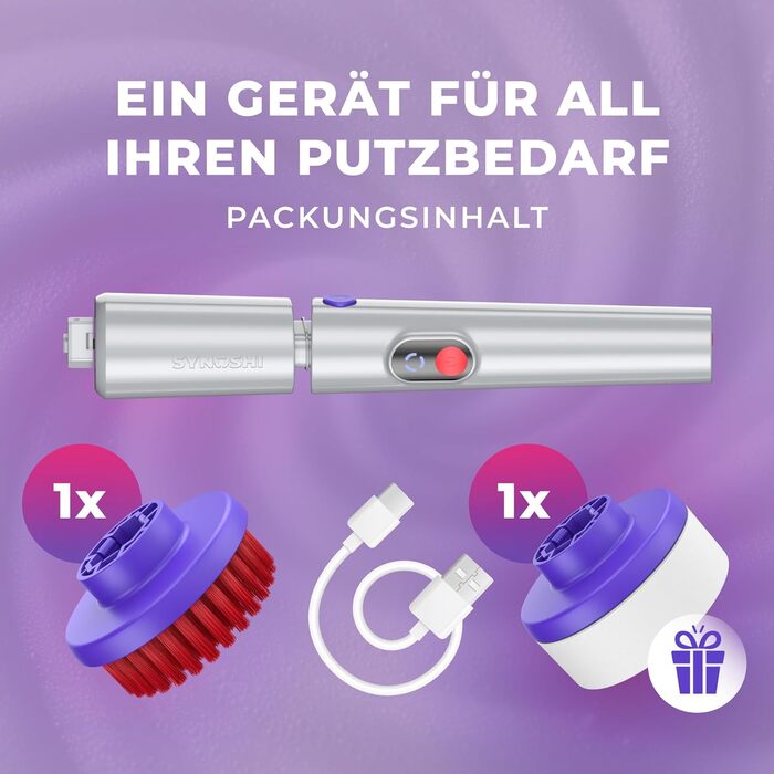 Електрична щітка для прибирання SYNOSHI PRO – бездротова, перезаряджувана. Спін-скреббер для ванної, плитки та кухні з регульованою ручкою