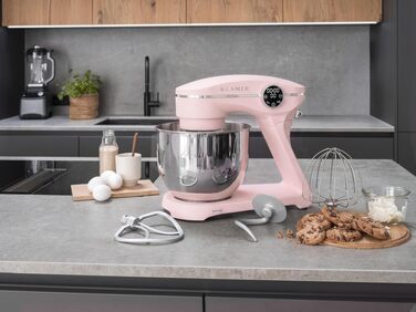 Кухонний комбайн KLAMER 1800W, планетарний міксер для тіста з чашею з нержавіючої сталі 6л (Premium Pink)