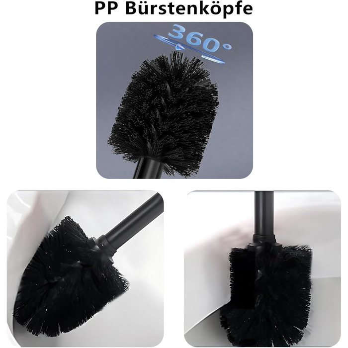 Силіконова щітка для унітазу Klobürste з нержавіючої сталі, чорна матова, з швидковисихним тримачем та 2 змінними насадками