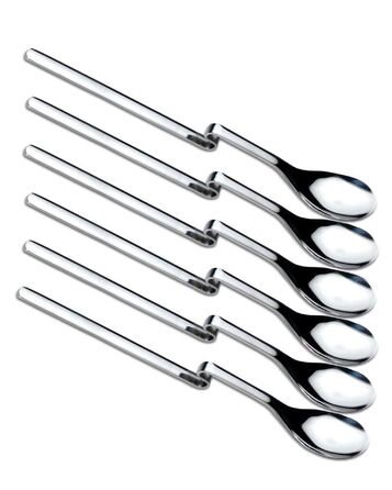 6 шт. довгі ложки для напоїв з вигином (20 см), ложки для лате макіато, йогурту, коктейлів, нержавіюча сталь, полірована, придатні для миття в посудомийній машині, без нікелю