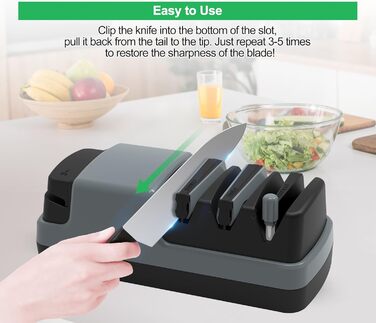 Електричний точило для ножів 4-в-1: прямі, зубчасті, керамічні ножі та ножиці, сірий колір
