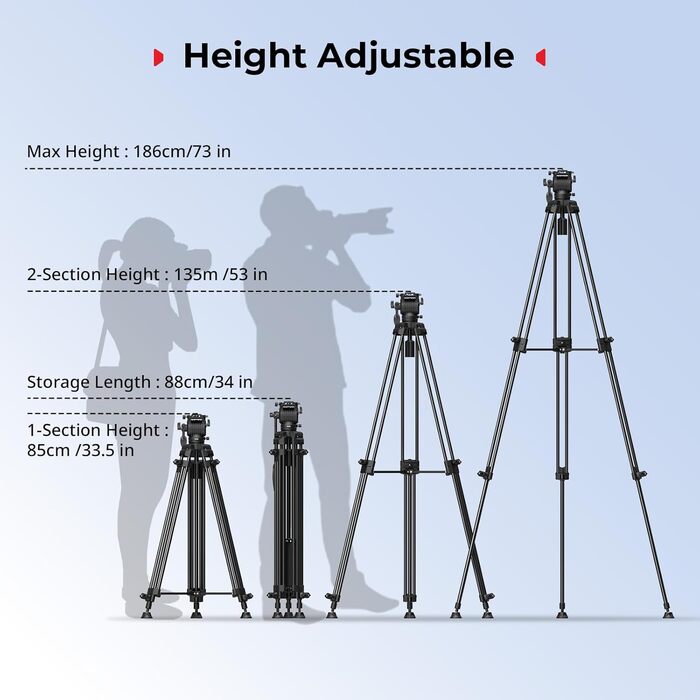 SMALLRIG Статив відеозйомки 73'' з алюмінієвого сплаву, 8кг, QR Plate Manfrotto 501PL, 186см