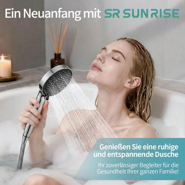 Літній душ SR SUN RISE NSF-Zertifizierung з фільтром та шлангом, 9 режимів, сріблястий металік - для жорсткої води, видаляє хлор, важкі метали та бактерії
