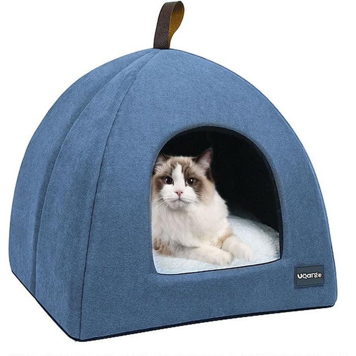 Квіткове ліжко для котів, м'яке, тепле, плюшеве, знімним подушкою (Блакитний M)