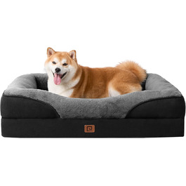 Orthopedic Dog Bed for Large Dogs, Memory Foam, Washable and Waterproof Dog Basket with 4 Sides, Dog Sofa/Dog Couch, Non-Slip, 106.5x76x18.5 cm (91 x 68 x 17.5 cm (L x W x H), Gray/Black)