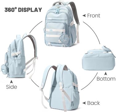 Шкільний рюкзак для дівчаток-підлітків, водонепроникний, легкий, великого об'єму, модний, для школи або подорожей - блакитний