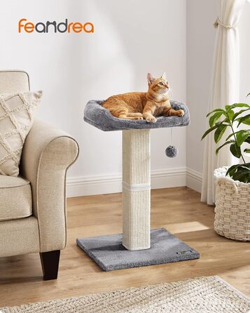 Feandrea Cat Tree, Cat Tower with 40 x 30 cm Plush Platform, Scratch Post, Cat Scratching Post, 71 cm High, Sisal-Wrapped Scratching Column, 45 x 40 cm Base, with Plush Ball, Light Grey PCA022W01