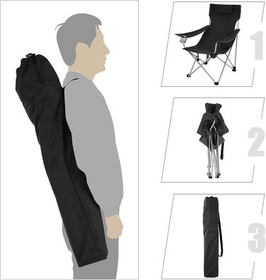 Кемпінговий стілець SONGMICS зі спинкою та підлокітниками, чорний, до 150 кг