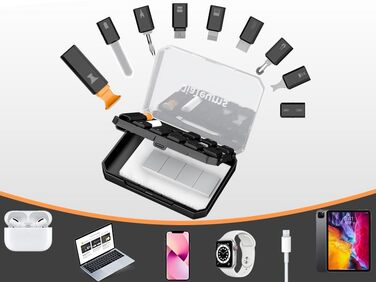 Набір інструментів для ремонту iPhone, Airpod, телефону, ноутбука: USB-C, Lightning, чорний карбон