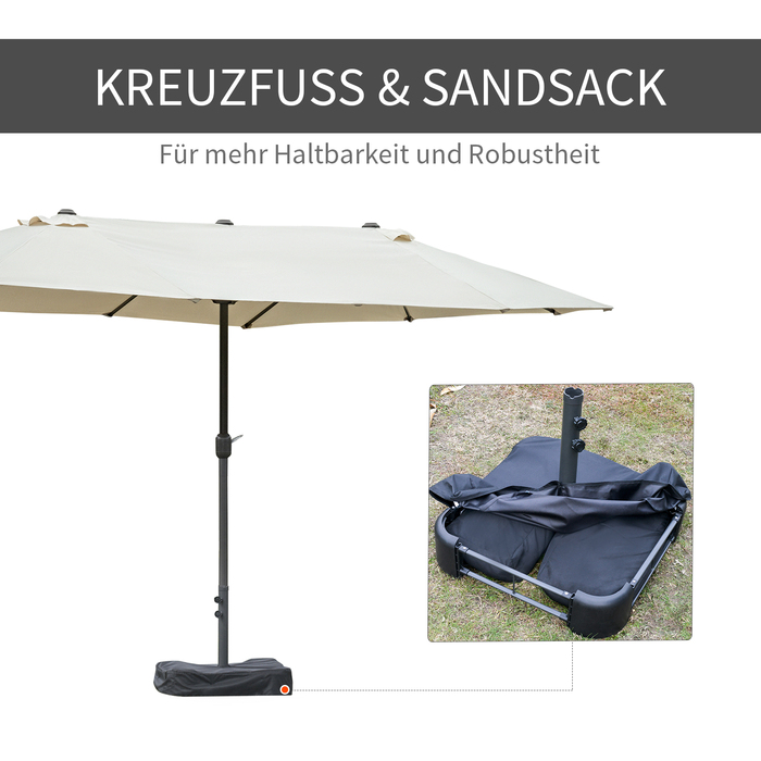 Outsunny Double Canopy Sun Umbrella Garden Umbrella Patio Umbrella with Hand Crank and Umbrella Stand, Oval 460 x 270 x 240 cm in Cream White