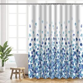 Завіса для душу HANFU, 180x180 см, поліестер, з люверсами, синій малюнок, швидко сохне, з обтяженим подовм, для ванної кімнати