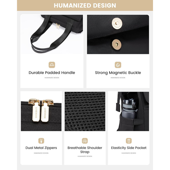 LOVEVOOK Рюкзак для підлітка, жіночий рюкзак з відділенням для ноутбука 15.6 дюймів, шкільний рюкзак, сумка для навчання, ділова сумка, рюкзак для міста, чорний