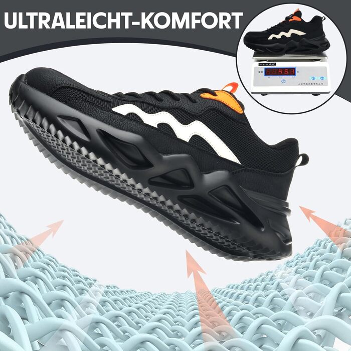 Черевики робочі чоловічі/жіночі. Легкі спортивні захисні черевики з металевим підноском. Дихаючі, неслизькі. Розміри EU 37-46 (40 EU, чорний)