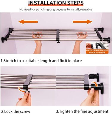 Hershii 50-80cm Extendable Closet Shelf Rod, Adjustable Closet Organizer, Pull-Out Closet Divider, Clothes Rod, Closet Metal Storage, for Wardrobe, Kitchen, Bathroom, Black