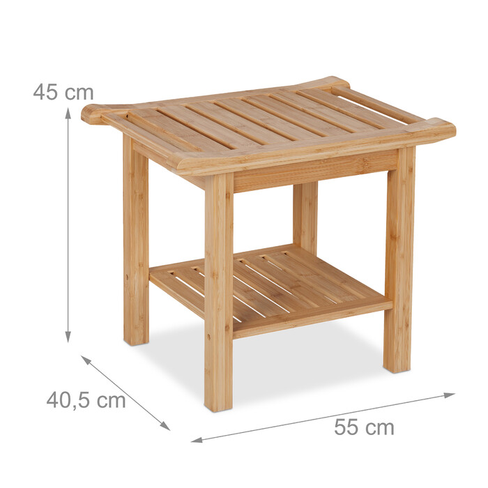 Relaxdays Bamboo Bath Stool with Handles and Storage