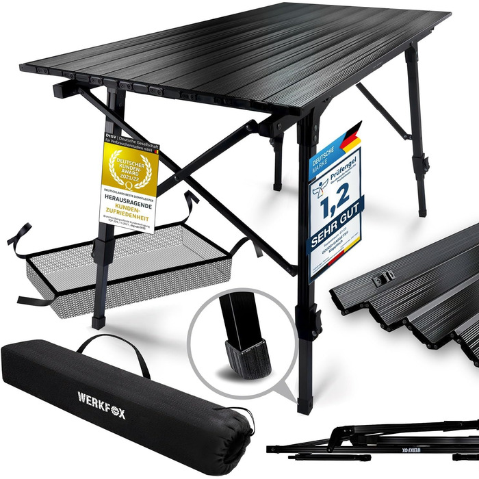 Складаний туристичний стіл Werkfox: регульована висота, 90x51 см, до 30 кг, з сумкою