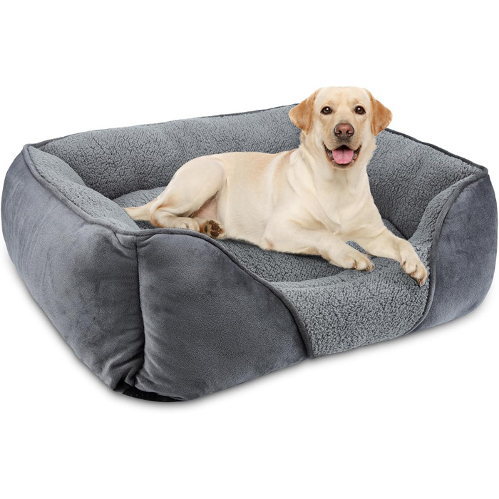 FURTIME Dog Bed for Medium and Large Dogs, Washable Fluffy Dog Basket, Non-Slip Dog Cushion, Anti-Anxiety, 76x61x23cm
