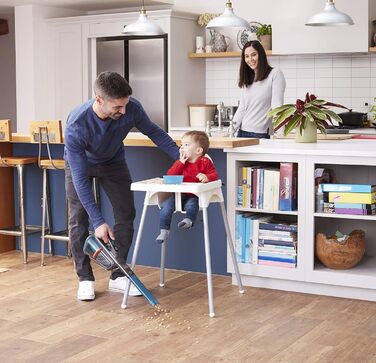 Акумуляторний пилосос ручний BLACK+DECKER BHHV315J Lithium Dustbuster Titanium/Blue 12V, 20AW, з циклонною технологією та насадкою для щілин, безмішковий, з док-станцією