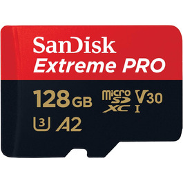 Карта пам'яті SanDisk Extreme PRO microSDXC UHS-I 128 GB з адаптером та RescuePRO Deluxe (A2, Class 10, V30, U3, до 200 МБ/с) для смартфонів, екшн-камер та дронів, чорна