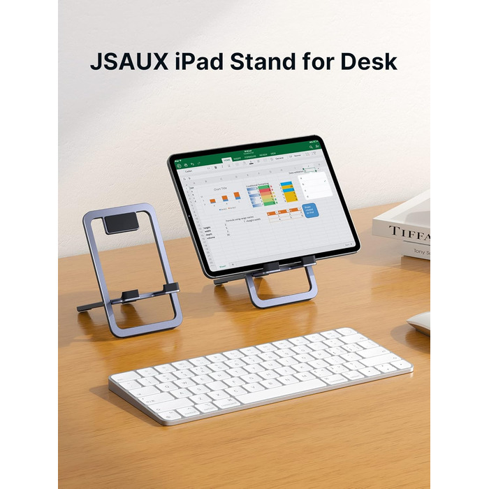 Тримач для планшета JSAUX з алюмінію, регульована підставка для iPad, Samsung Galaxy Tab, Steam Deck, ROG Ally, Switch, iPhone, сірий (Plus)