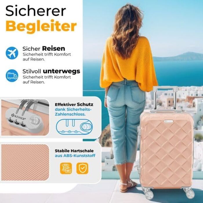 Набір валіз KESSER® 3 шт. | Валізи з ABS-пластику з кодовим замком, ваги для валіз та органайзер для документів, 360° колеса | Ручна поклажа та великі валізи для подорожей та бізнесу (Нюдовий сірий)