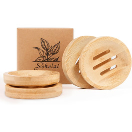 Набір мильниць з бамбука (4 шт.) для душу та ванни. Круглі дерев'яні підставки для мила, шампуню та кондиціонера. Самостійно висувні, підходять для кухні та ванної кімнати.