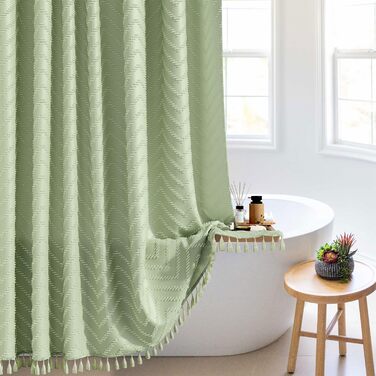 Штора для душу BTTN 180x180 см, Бохо, бежева з китицями, водонепроникна, з гачками (12 шт.)