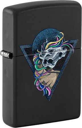 Запальничка Zippo з черепом коня, чорний матовий корпус, ефект Black Light, заправна, вітростійка, подарункова коробка, США