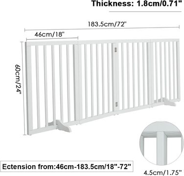 Захисне загородження для собак, дерев'яне, без свердління, 4 панелі, біле, 183x60 см