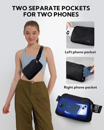 WATERFLY Поясна сумка на пояс для чоловіків та жінок: Стильна нагрудна сумка для спорту та моди, через плече, водонепроникна, маленька сумка на стегно для активного відпочинку, подорожей, походу, фестивалю, чорна