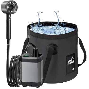 Портативна душова кабіна для кемпінгу з насосом, 6000mAh, 20л, з душовою насадкою та шлангом 2м, індикатор температури та заряду батареї, Type-C, для саду, автомийки, подорожей