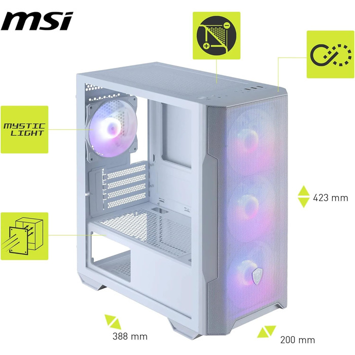 Корпус ПК MSI MAG Forge M100R White - Mid-Tower, ATX, підтримка RTX 40, ARGB, магнітні фільтри, загартоване скло