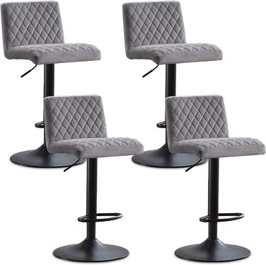 JYMTOM Set of 4 Adjustable Bar Stools with Swivel Seat - Velvet Upholstered Counter Stools for Bar, Kitchen, Bistro, Cafe & Dining Room (Gray)