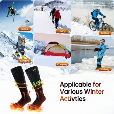 Електричні гріючі шкарпетки для жінок та чоловіків, USB, 4 режими температури, керування через додаток, для активного відпочинку (походи, катання на лижах, кемпінг, риболовля), XL