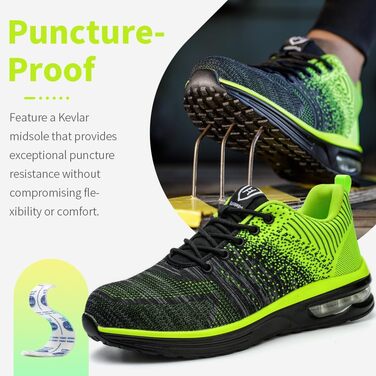 Зварювальні черевики Nasogetch для чоловіків та жінок, робочі черевики з металевим носком, спортивні, дихаючі (48 EU, Зелений)